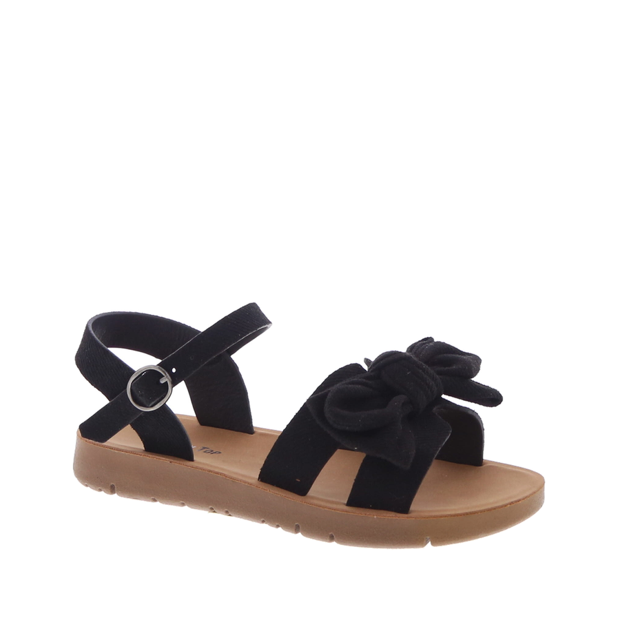 Bow Cut Out Platform Kids Sandal (BLACK DENIM)