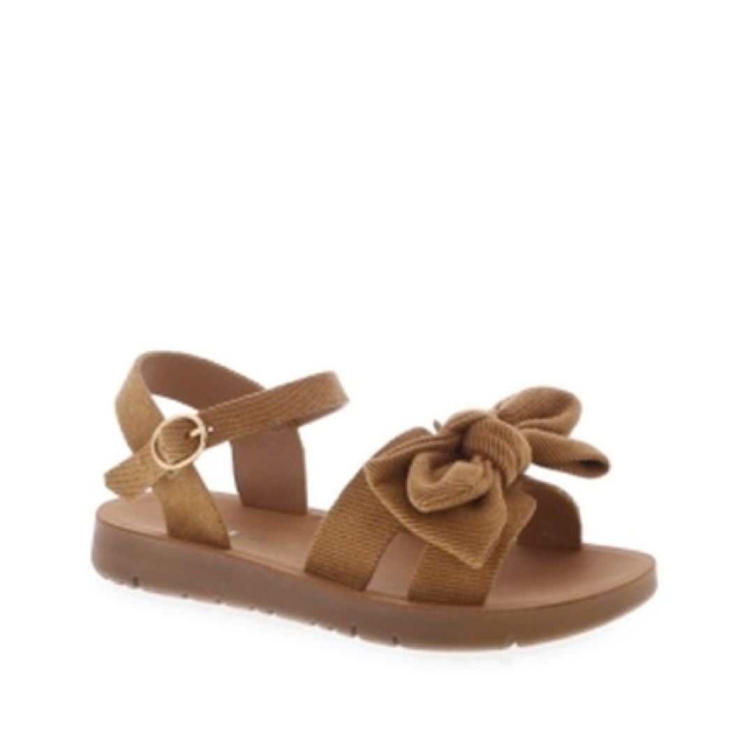 Bow Cut Out Platform Kids Sandal (TAN DENIM)