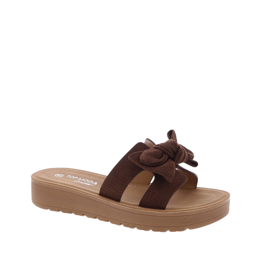 Bow Cutout Platform Slide Sandal (BROWN DENIM)