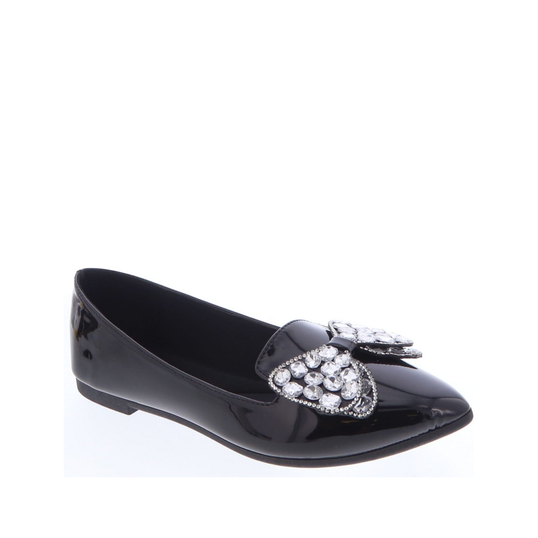 Gemstone Double Bow Dress Flat (BLACK)