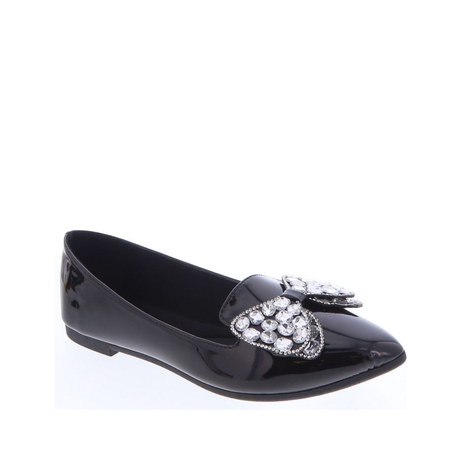 Gemstone Double Bow Dress Flat (BLACK)