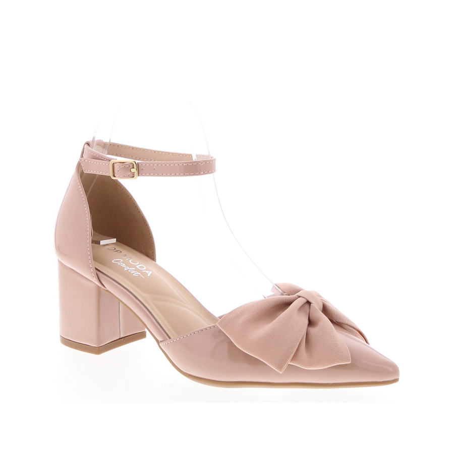 Elegant Bow Low Block Heel Pump (NUDE)