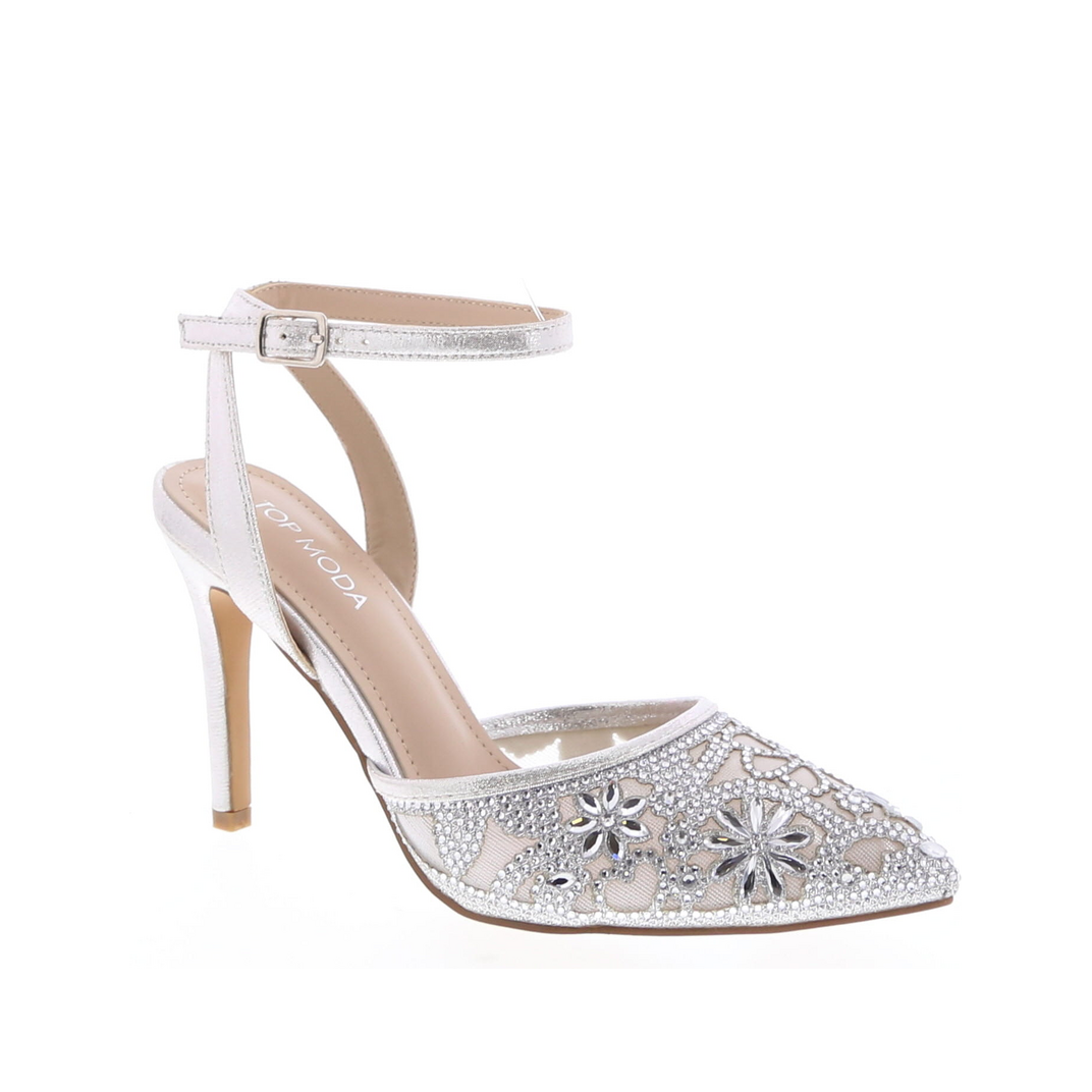 Elegant Floral Rhinestone Dress Pump (SILVER GLITTER)