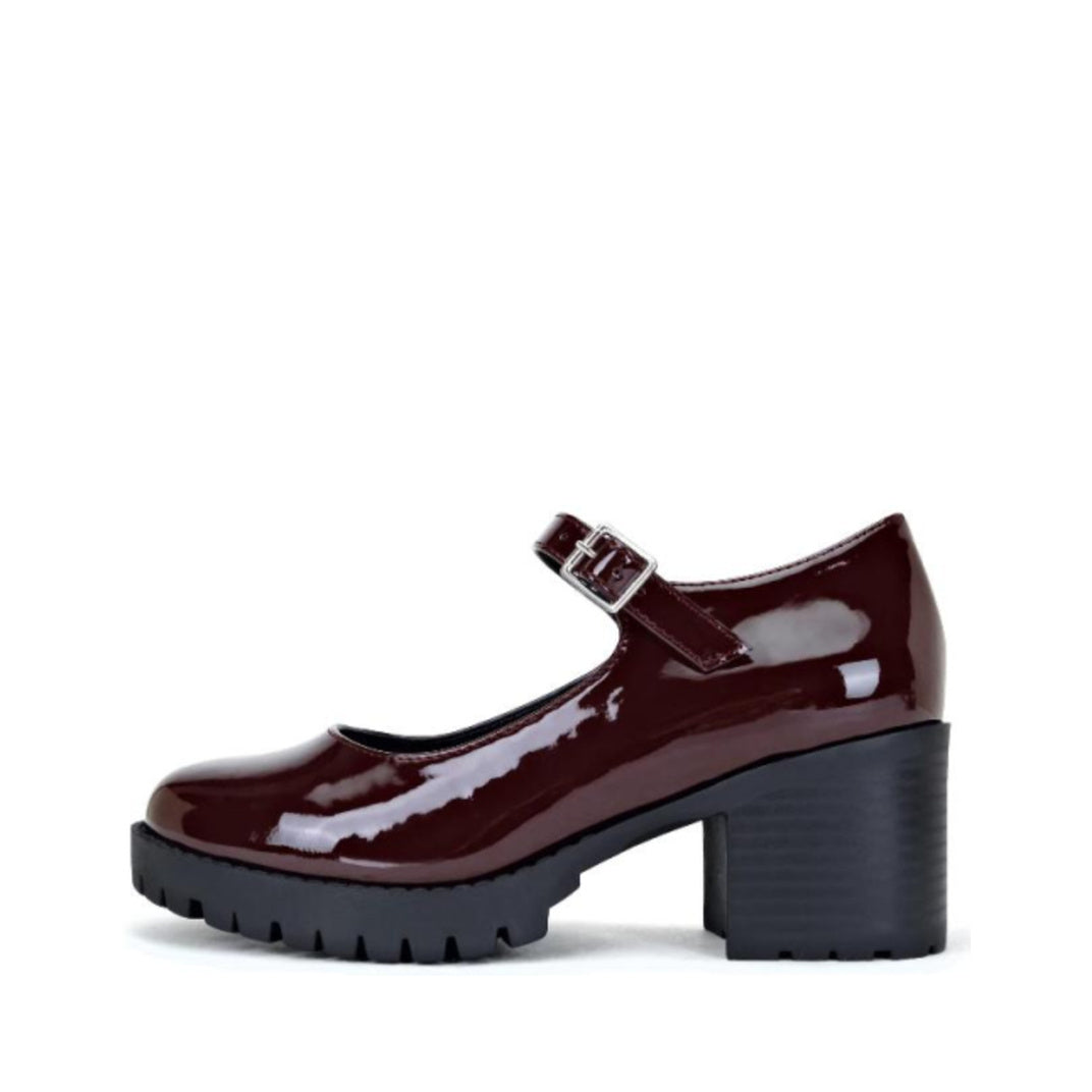 Patent Lug Sole Mary Jane Pump (DARK BURGUNDY)