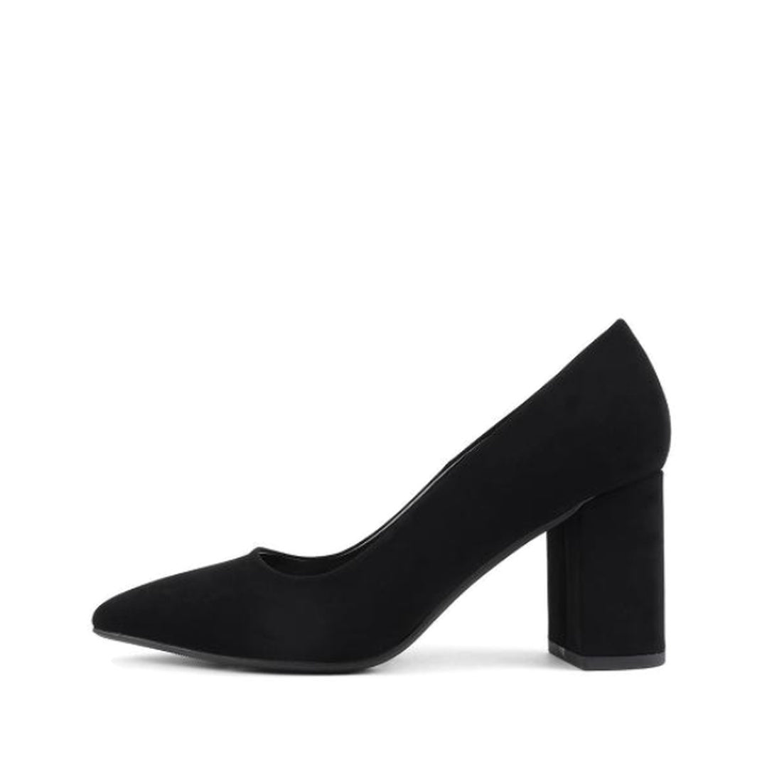 Micro Suede Block Heel Pointed Pump (BLACK)