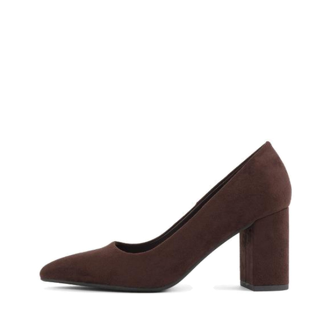 Micro Suede Block Heel Pointed Pump (MOCHA)