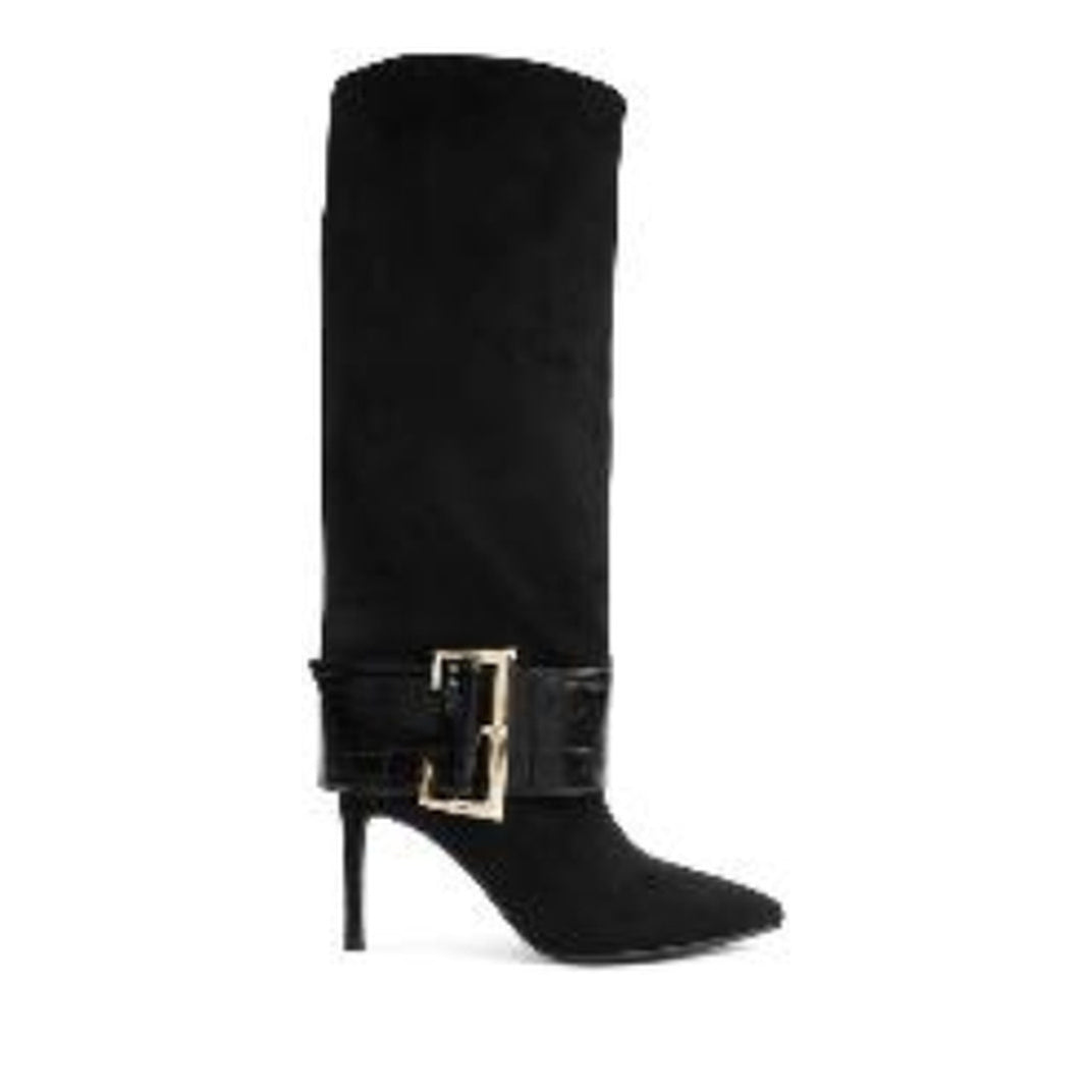 Buckle Detail Pointed Toe Tall Boot (BLACK)