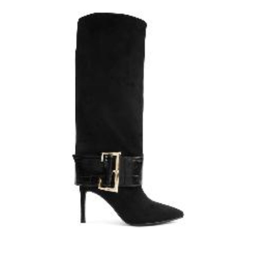 Buckle Detail Pointed Toe Tall Boot (BLACK)