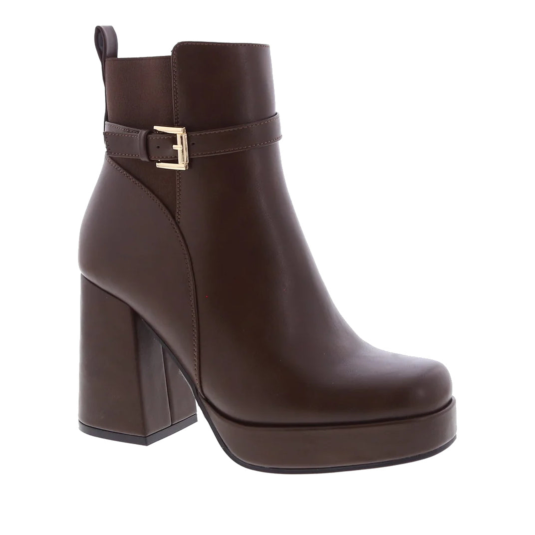 High Platform Elastic Buckle Bootie (BROWN)