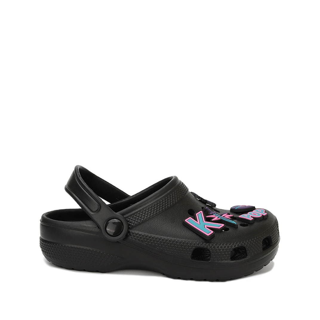 K-Pop Charm Kids Clogs (BLACK)