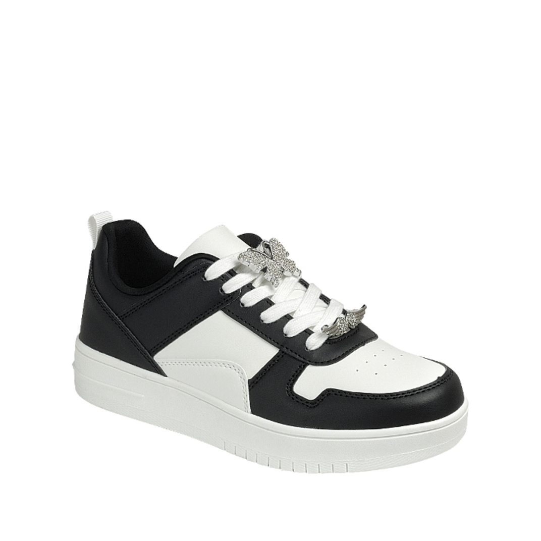 Butterfly Charm Lace Up Sneaker (BLACK/WHITE)