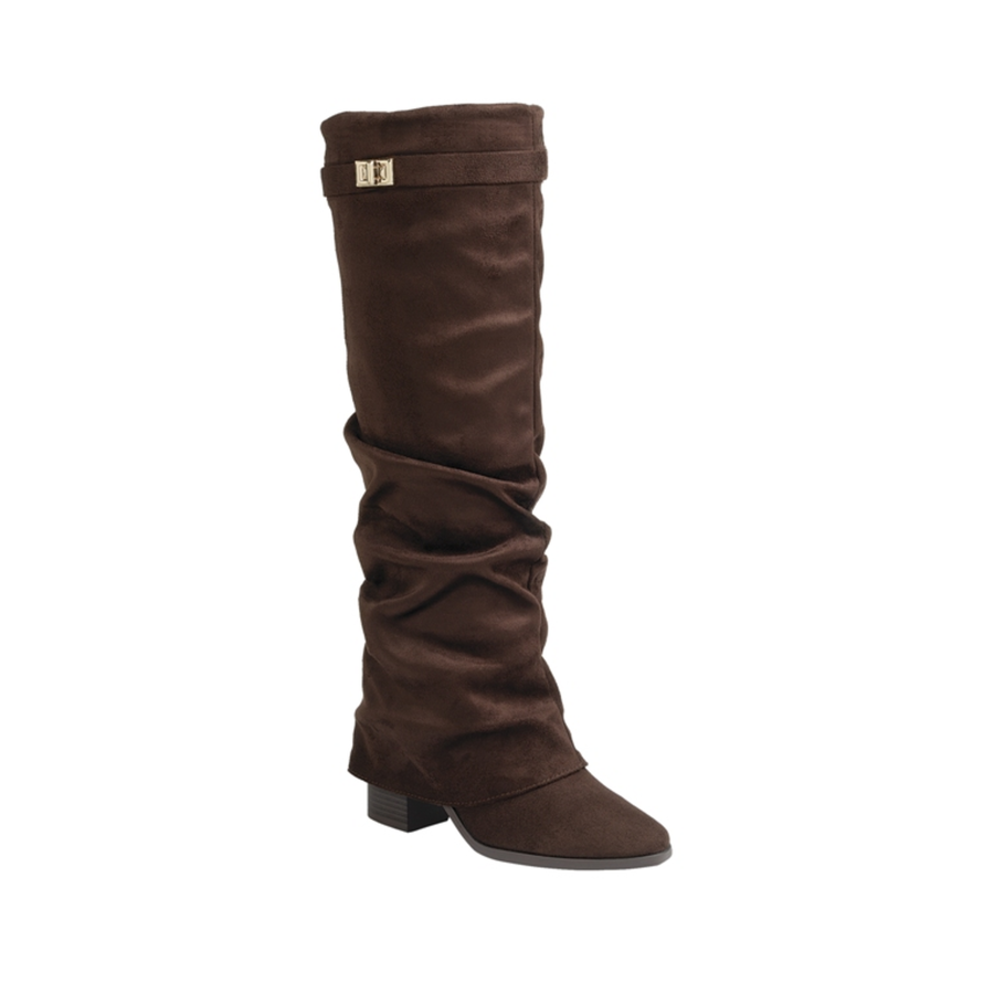 Turn Lock Suede Fold Over Dress Boot (BROWN)