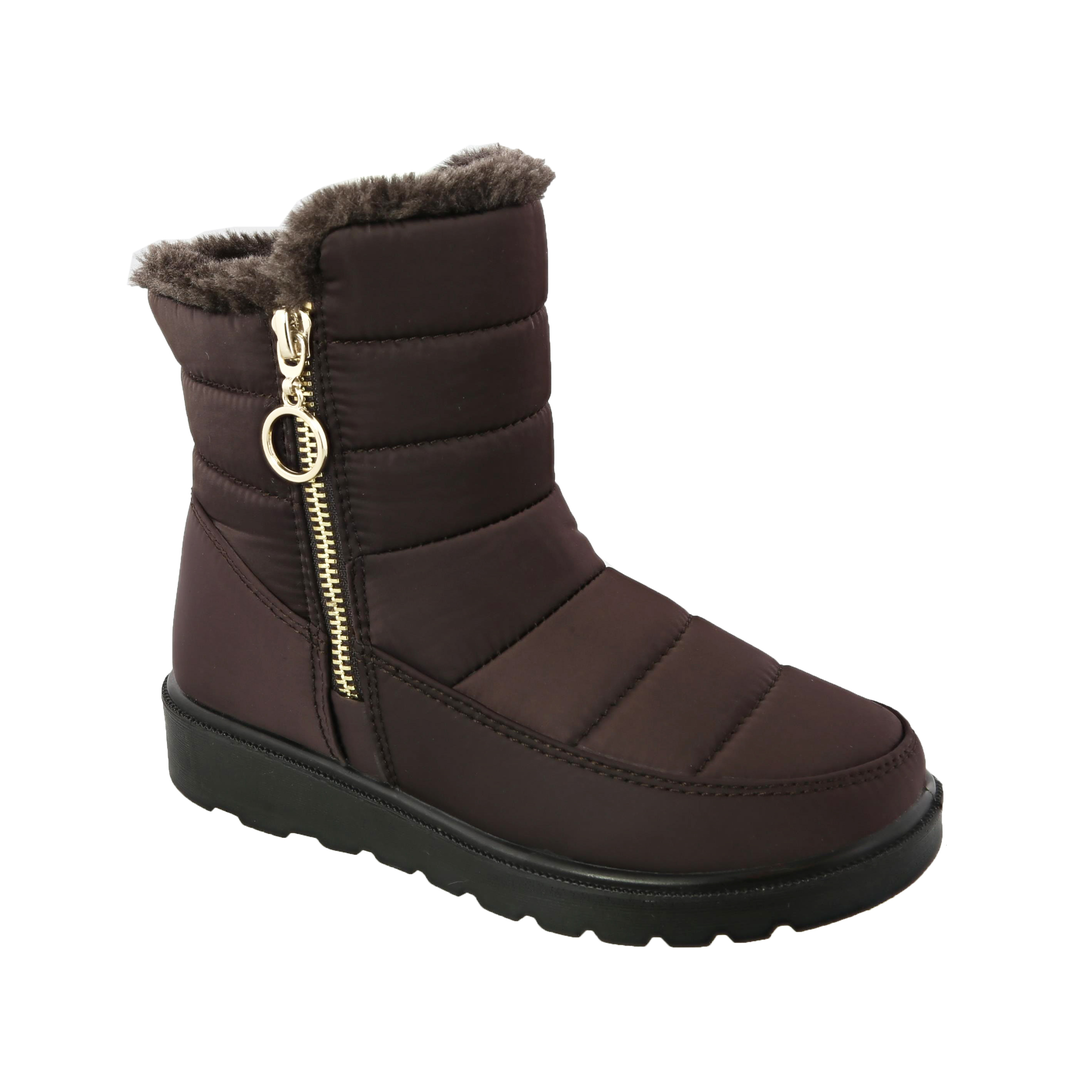 Side Zipper Nylon Kids Snow Boot (BROWN)
