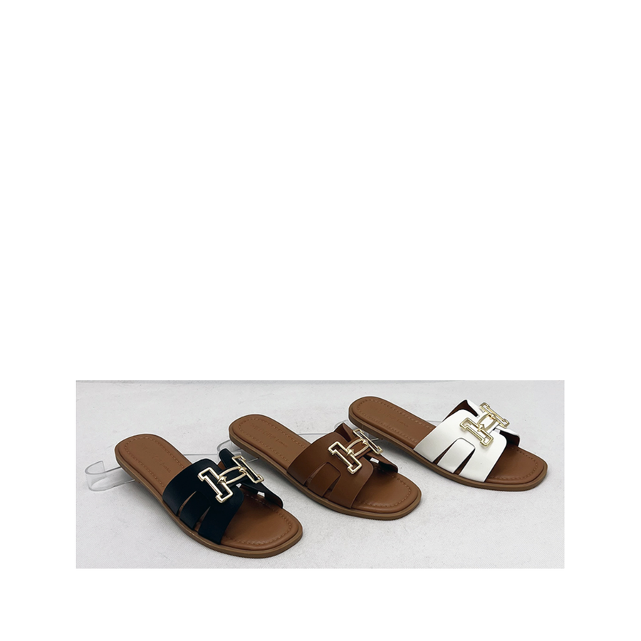 H-buckle Cut Out Slip-On Sandal (WHISKY)