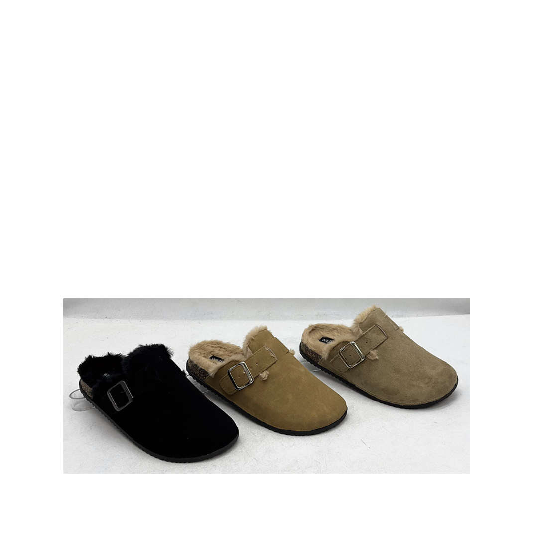 Side Buckle Fur Lined Clog Flat (TAUPE)