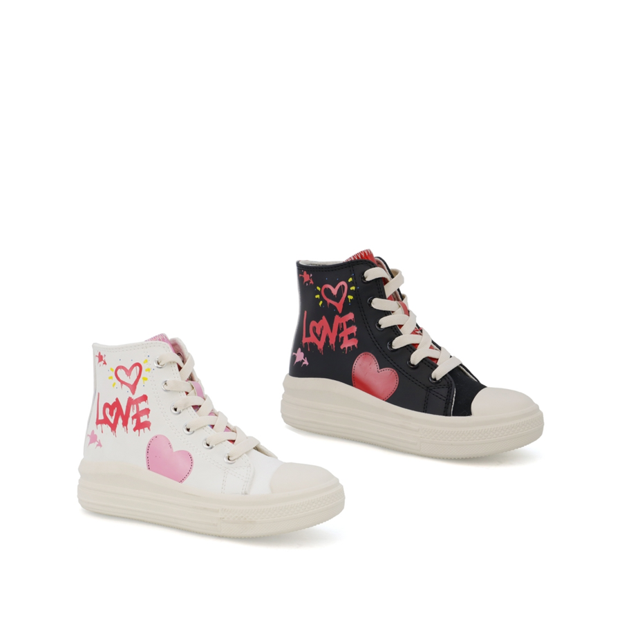 Graffiti Pattern Kids Lace-Up Sneaker (BLACK)