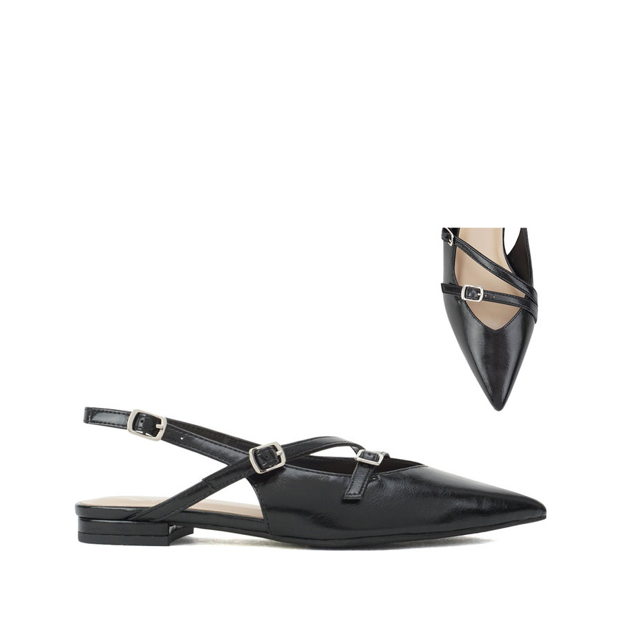 3Buckle Slingback Flat (BLACK)