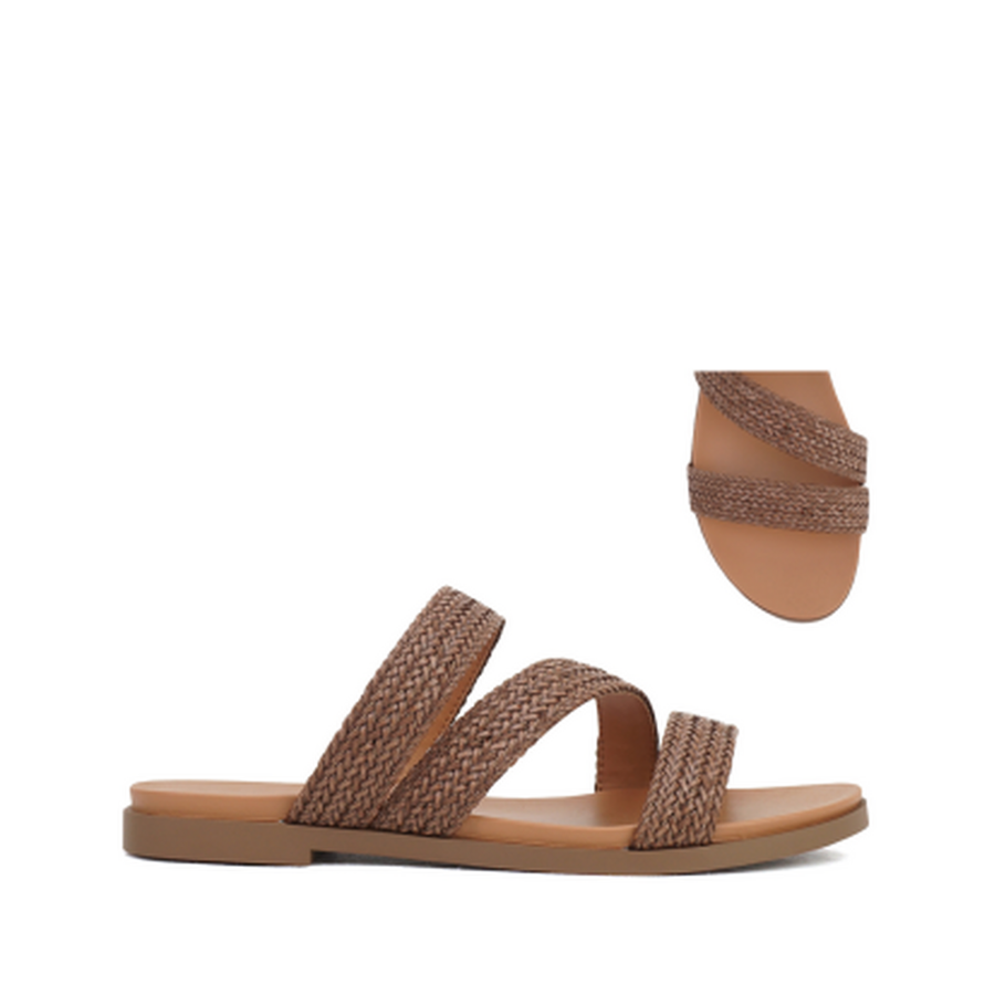 Woven 3-Strap Slip-On Sandal (BROWN)