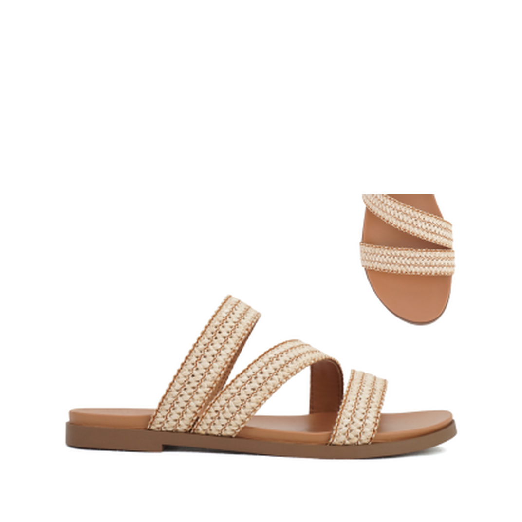 Woven 3-Strap Slip-On Sandal (NATAURAL)