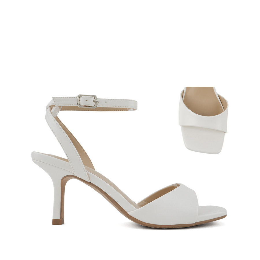 Classic Ankle Strap Mid Dress Heel (WHITE)