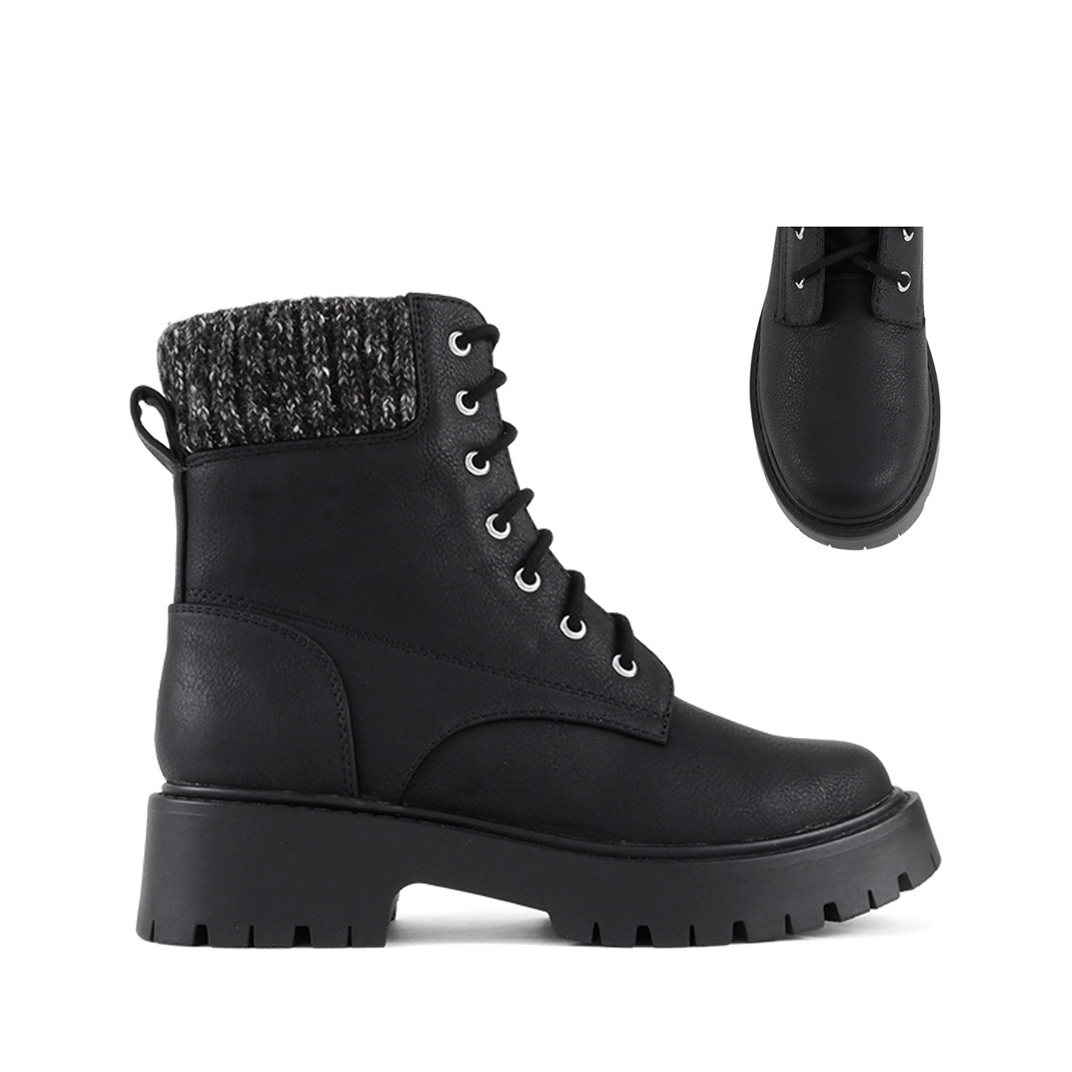 Sweater Top Combat Boot (BLACK)
