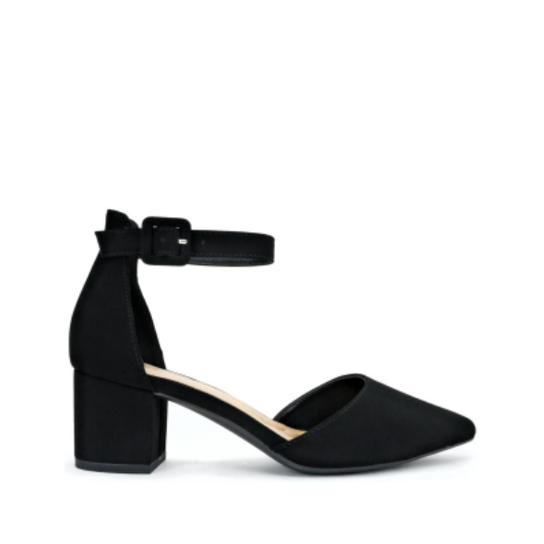 Ankle Strap Block Heel Wide Fit Pump (BLACK)