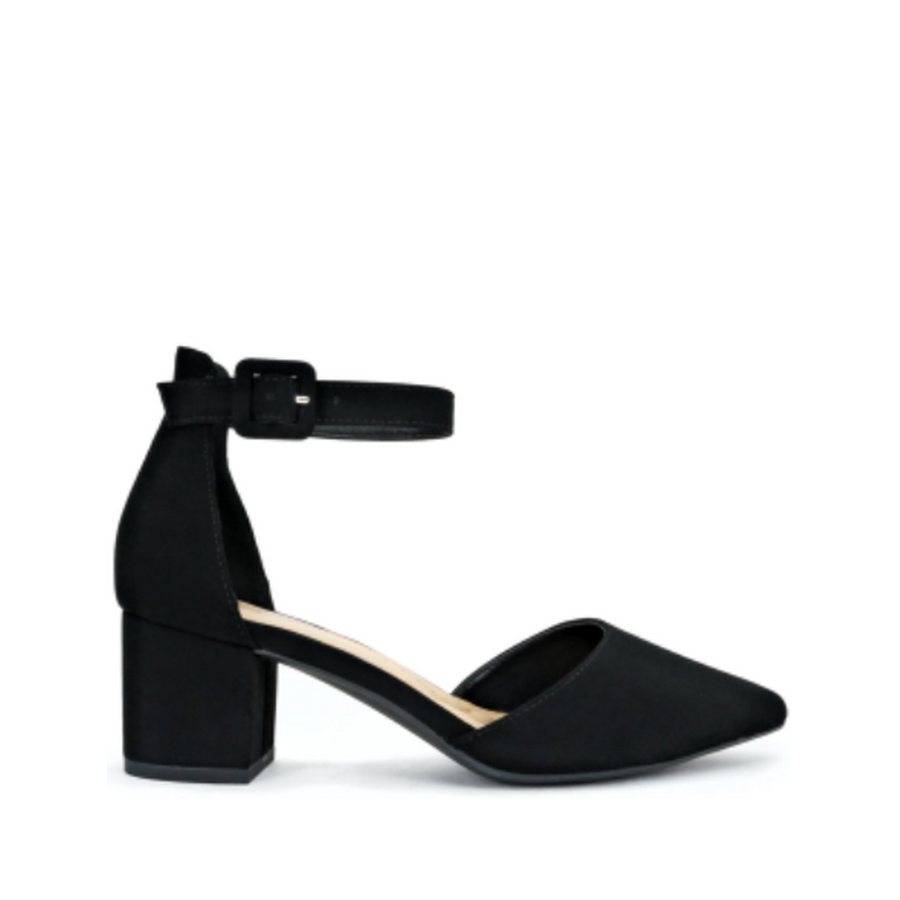Ankle Strap Block Heel Wide Fit Pump (BLACK)