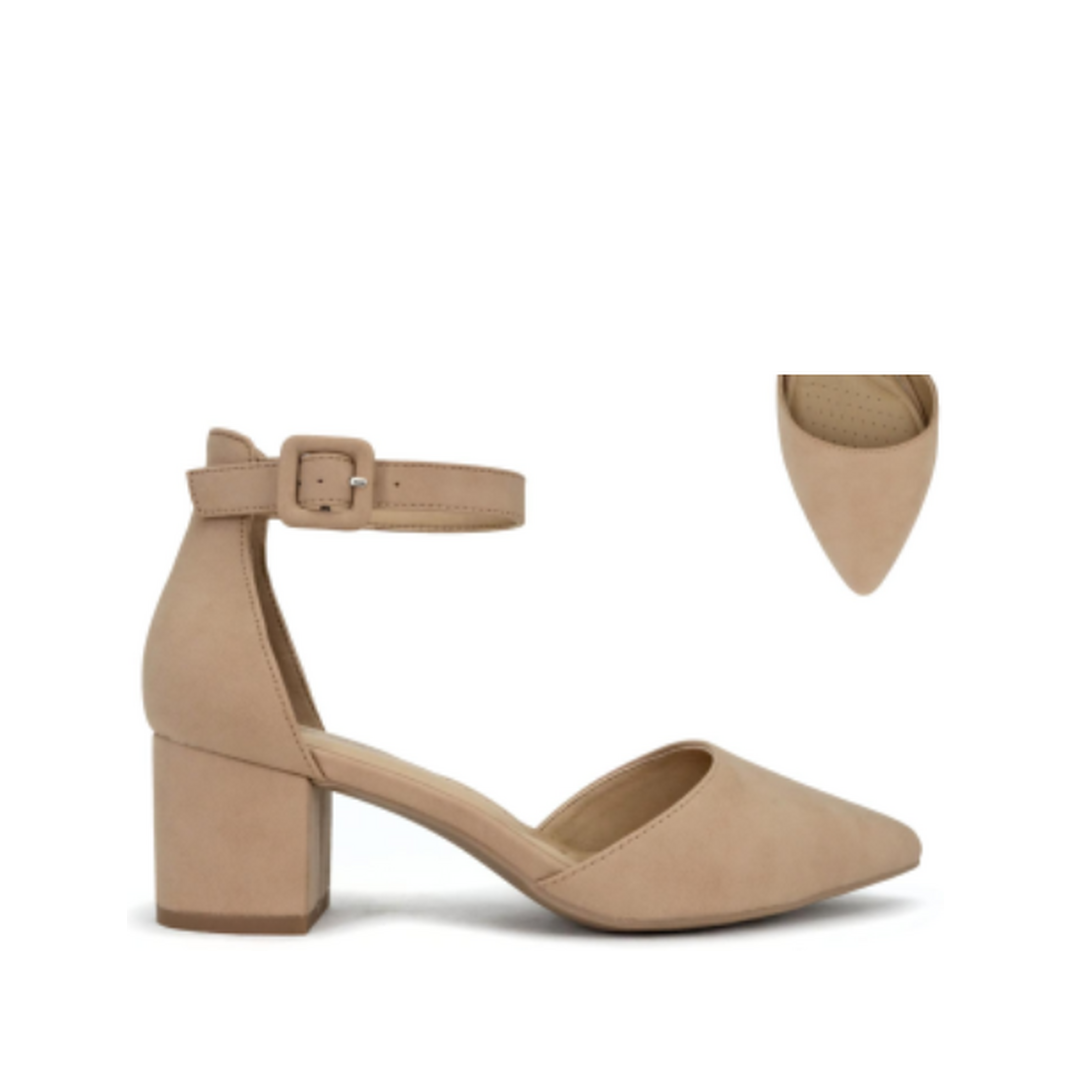 Ankle Strap Block Heel Wide Fit Pump (NUDE)