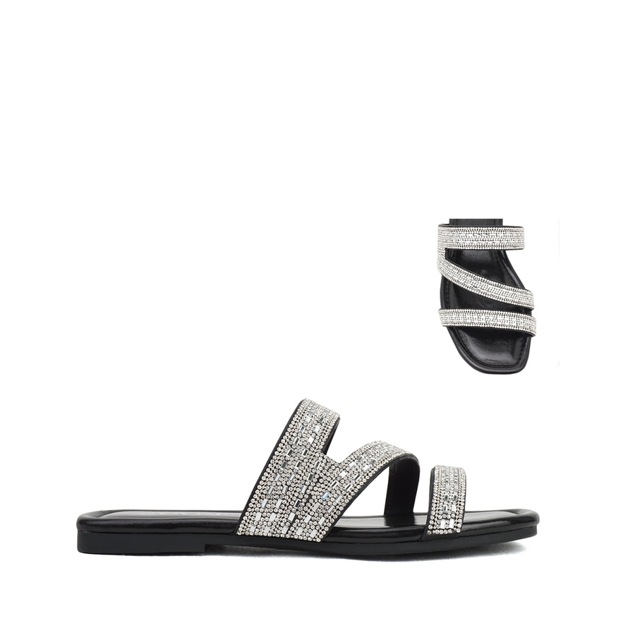 Gemstone 3Strap Slip-On Sandal (BLACK)