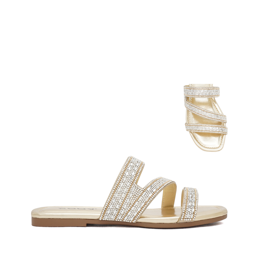 Gemstone 3Strap Slip-On Sandal (GOLD)