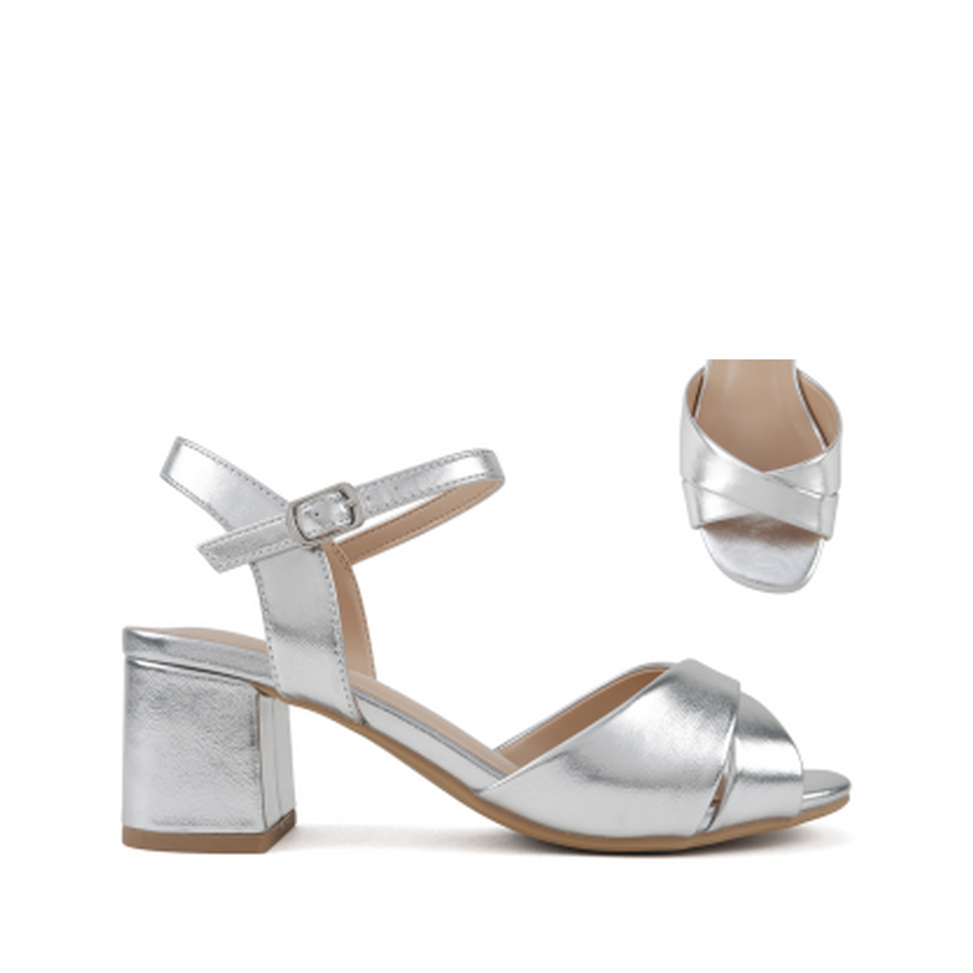 Buckled Block Heel Wide Fit Dress Shoe (SILVER)