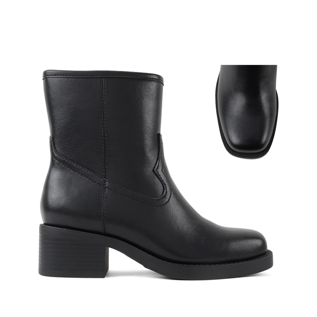 Square Toe Block Heel Bootie (BLACK)