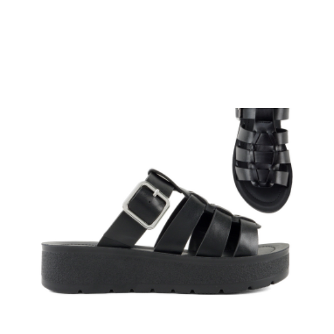 Platform Huarache Slip-On Sandal (BLACK)