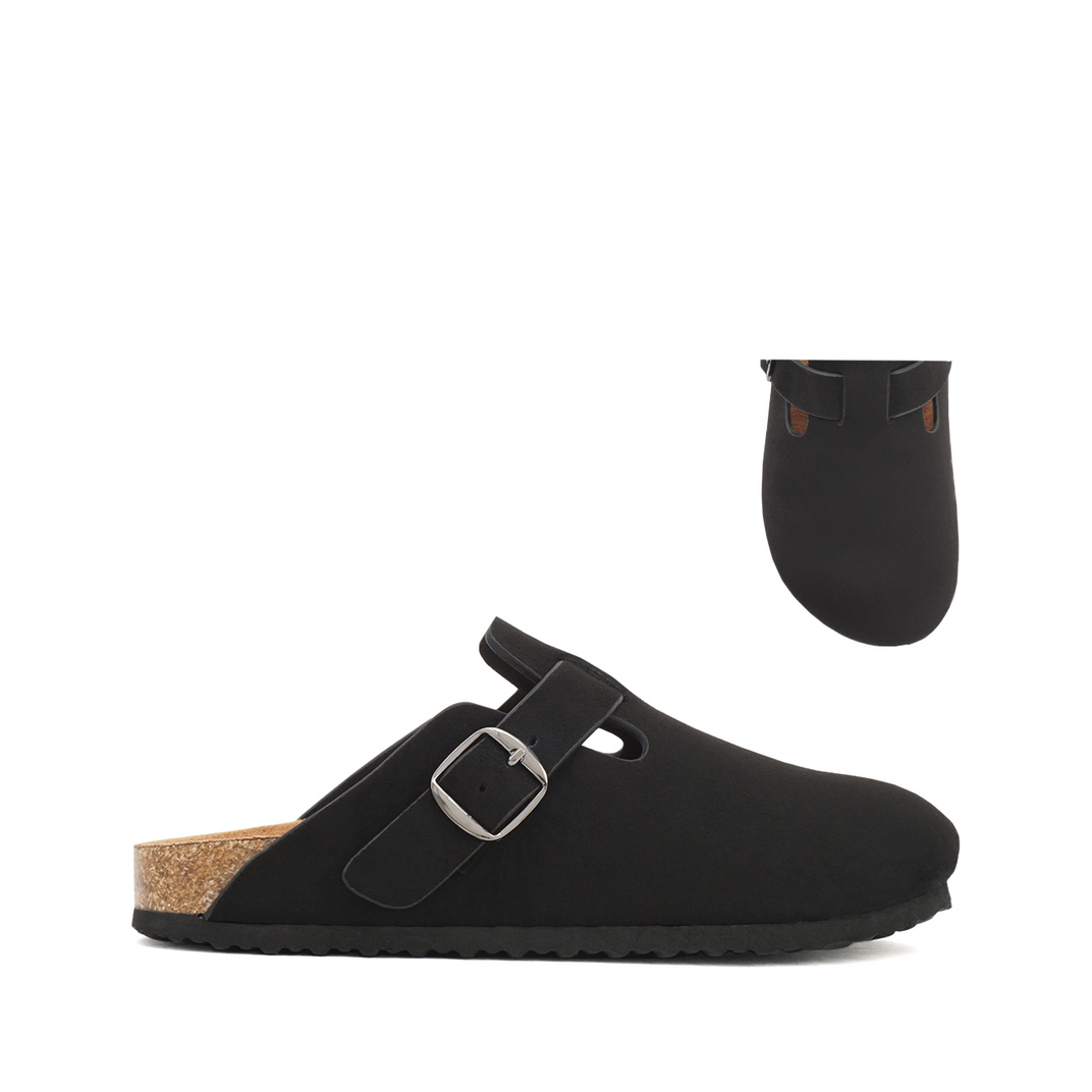 Side Buckle Clog Flat (BLACK)
