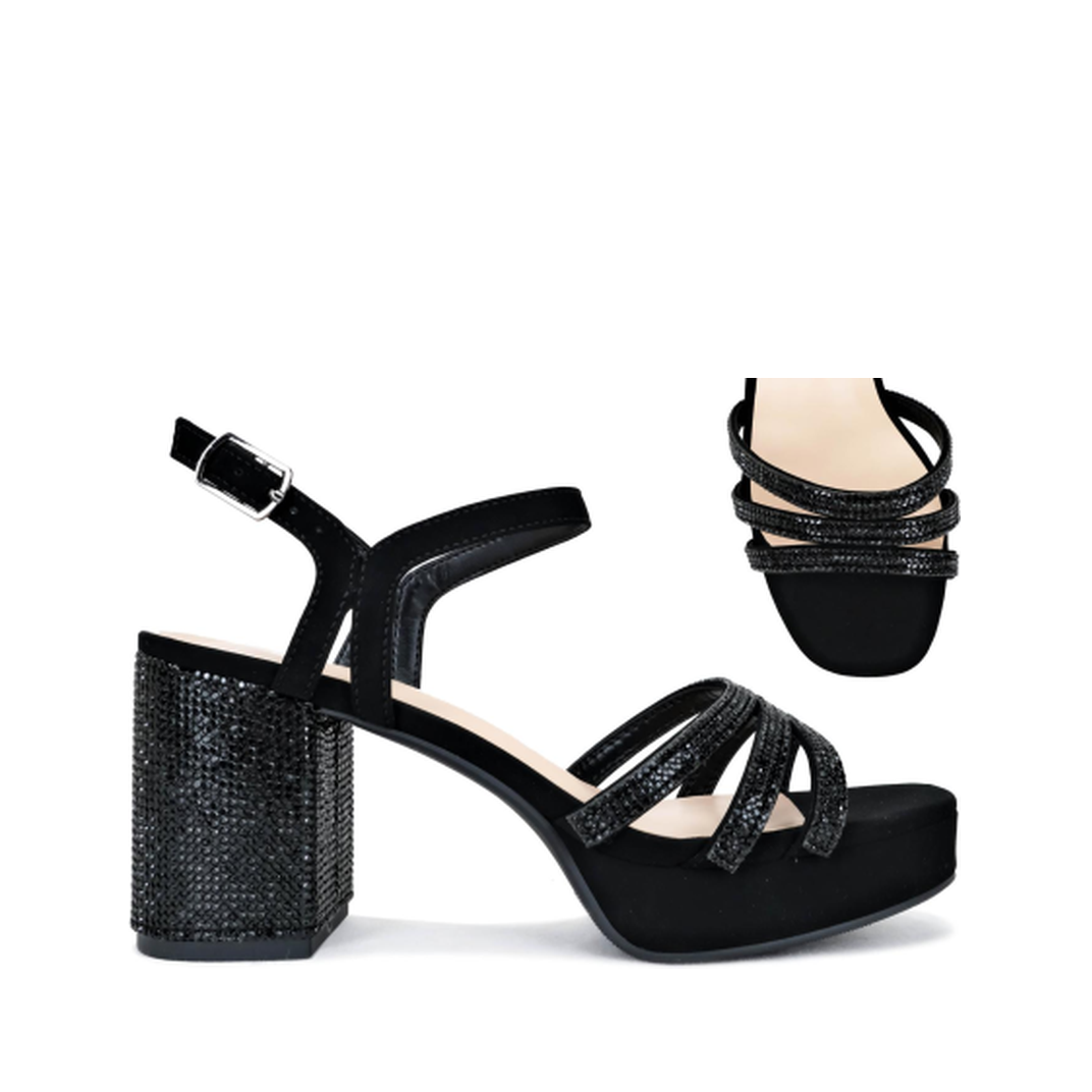 Rhinestone Glam Platform  Dress Sandal (BLACK)