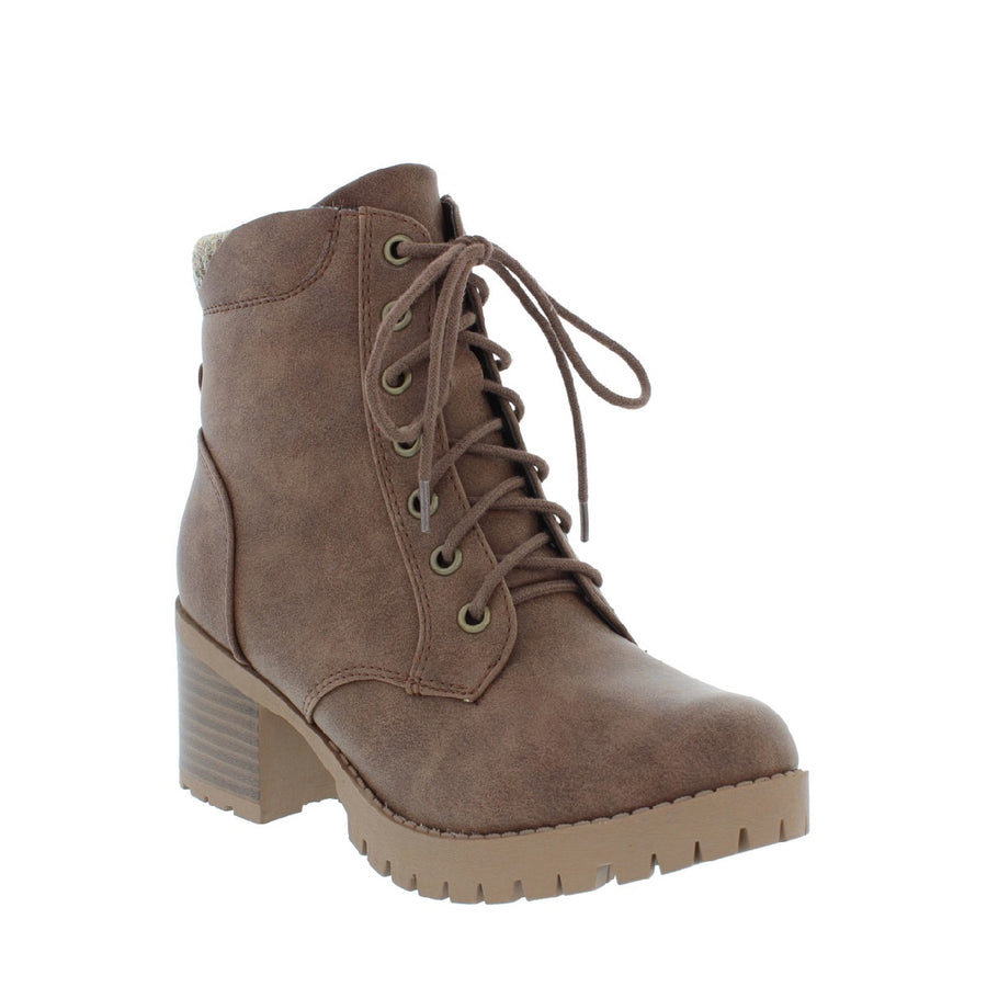Sweater Lined Lug Sole Bootie (BROWN)