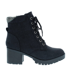 Sweater Lined Lug Sole Bootie (BLACK)