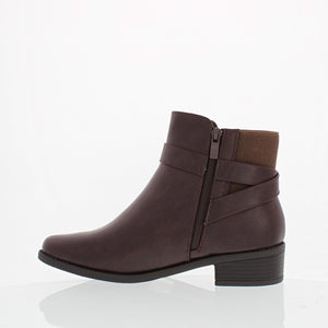 Side Buckle Ankle Bootie (BROWN)