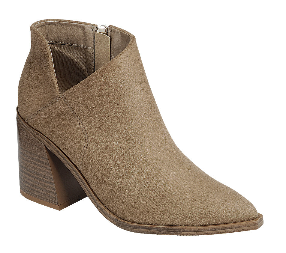 Cut Out Block Heel Bootie (TAUPE)