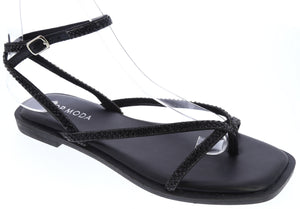 Gemstone Strappy Gladiator Sandal (BLACK GLITTER)
