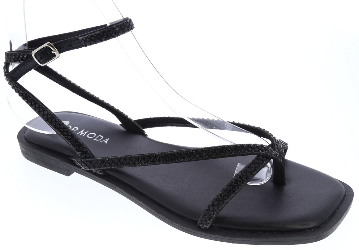 Gemstone Strappy Gladiator Sandal (BLACK GLITTER)
