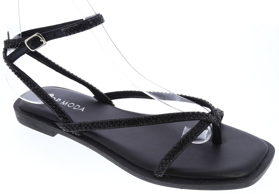 Gemstone Strappy Gladiator Sandal (BLACK GLITTER)