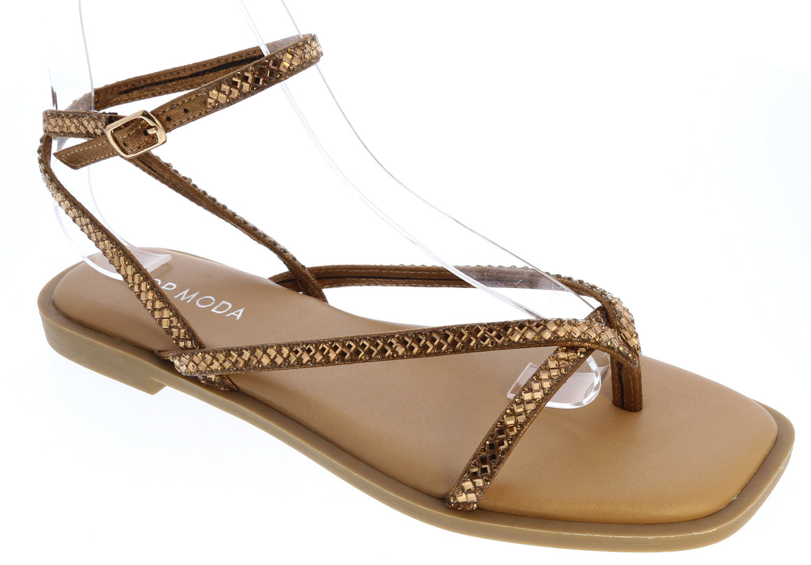 Gemstone Strappy Gladiator Sandal (BRONZE GLITTER)
