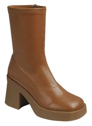 Sleek Side Zipper Ankle Bootie (TAN)