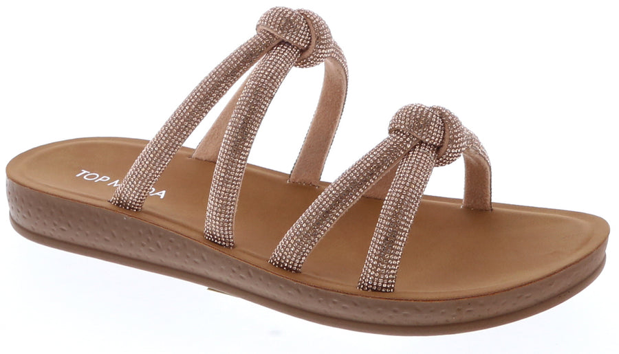 Knotted Rhinestone Strap Sandal (ROSE GOLD)