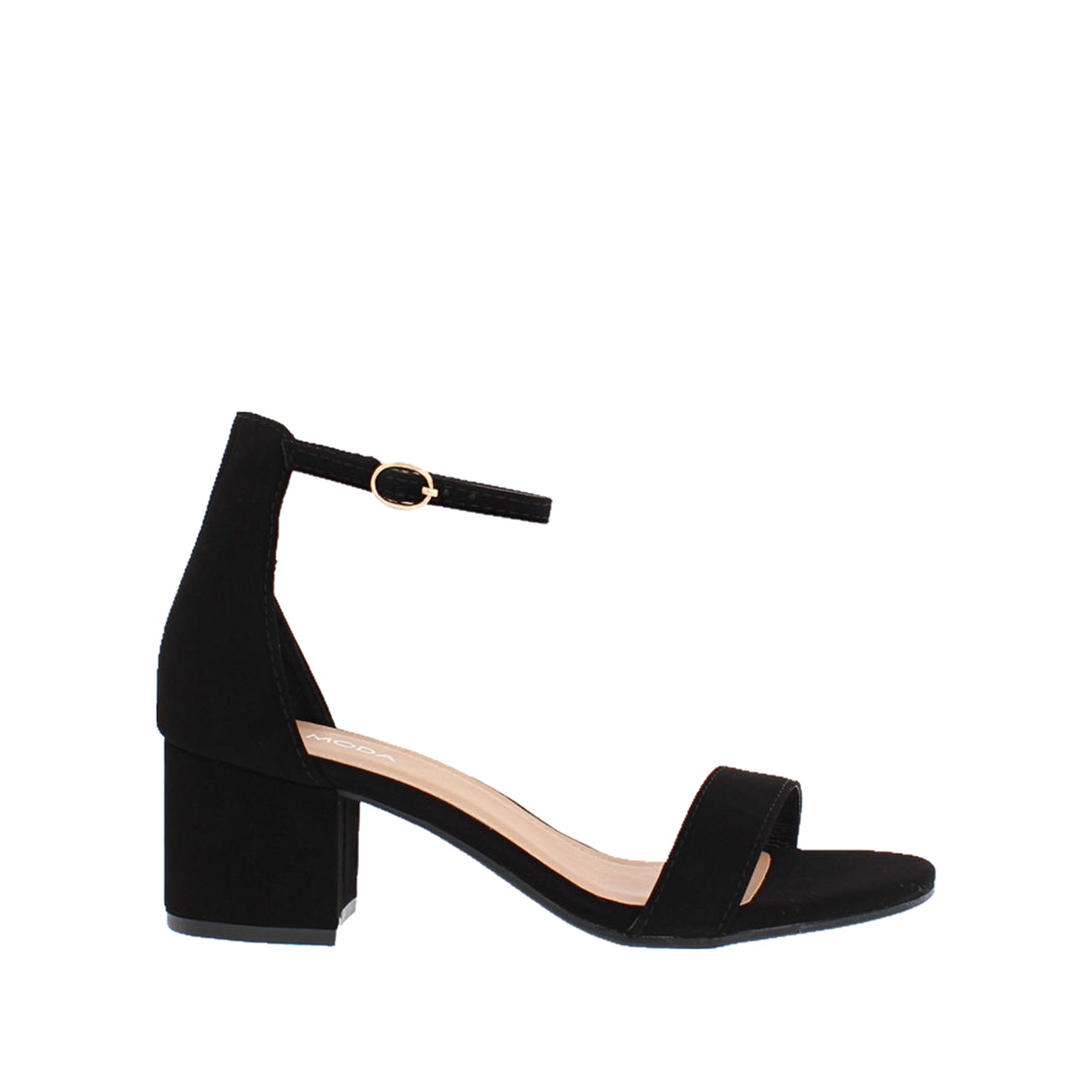 Ankle Strap Block Heel Sandal (BLACK)