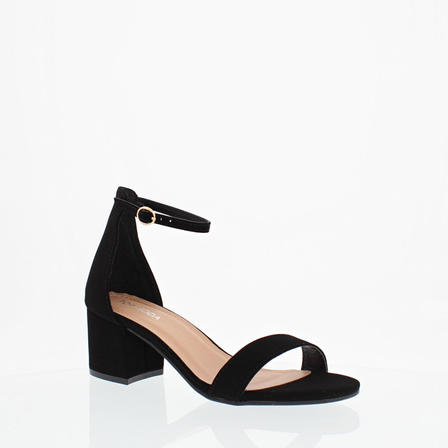 Ankle Strap Block Heel Sandal (BLACK)