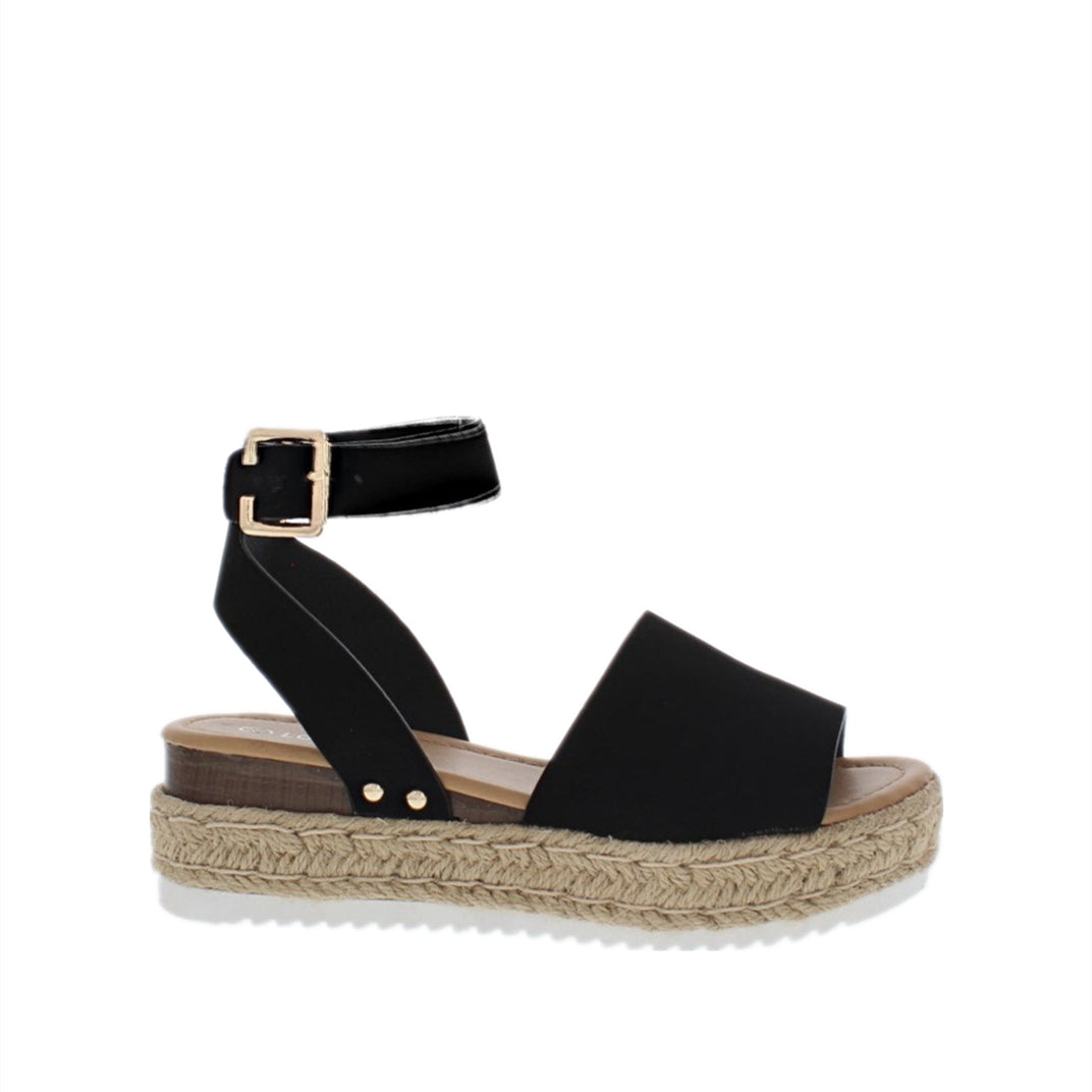 Buckled Espadrille Platform Sandal (BLACK)