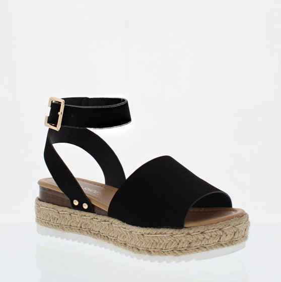 Buckled Espadrille Platform Sandal (BLACK)