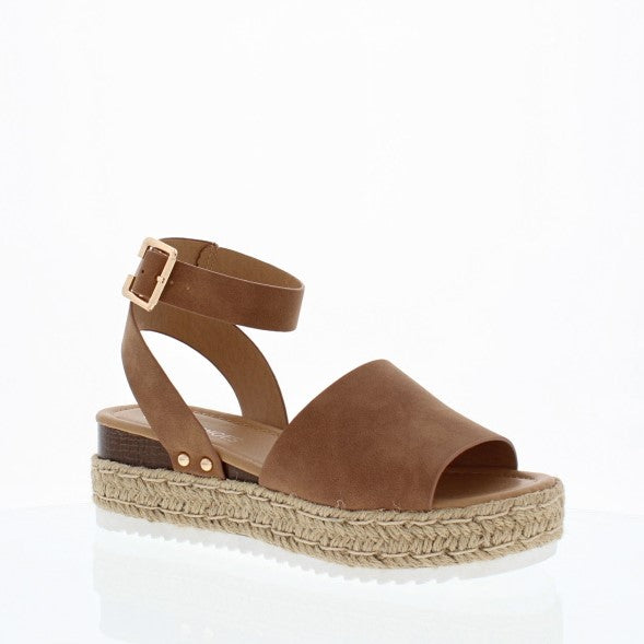 Buckled Espadrille Platform Sandal (TAN)